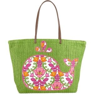 Vera Bradley Green Tote with Pink and Orange Whale Design